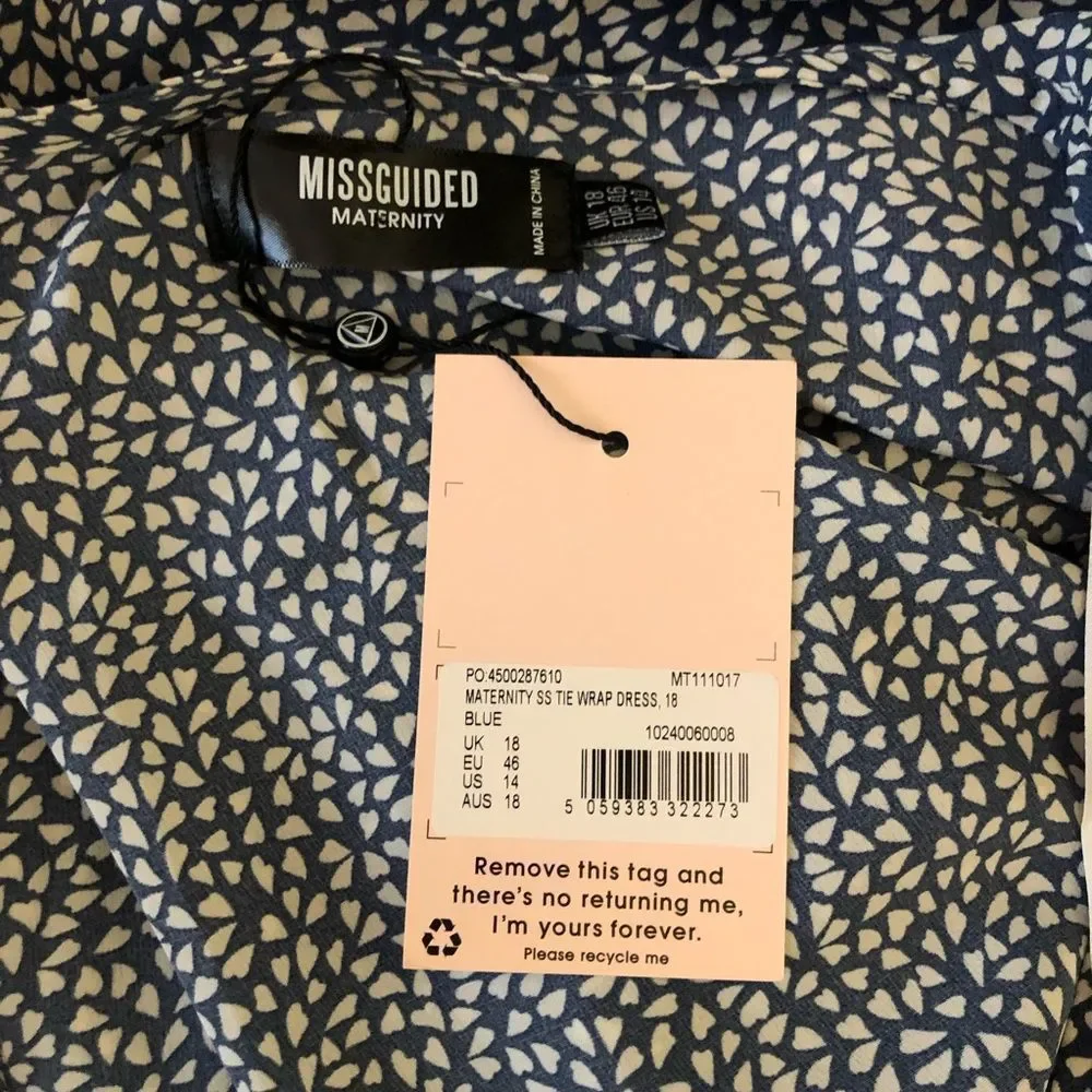 Missguided Maternity Blue Mini Heart Print Ruffle Surplice Deep V Mini Dress NWT - Picture 11 of 14